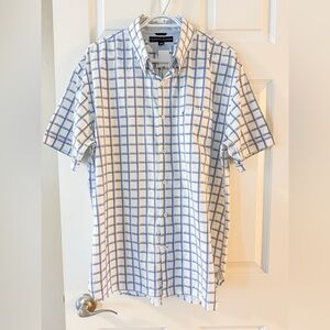Tommy Hilfiger Men’s Blue White Plaid Cotton Shirt Size XL Casual Classic